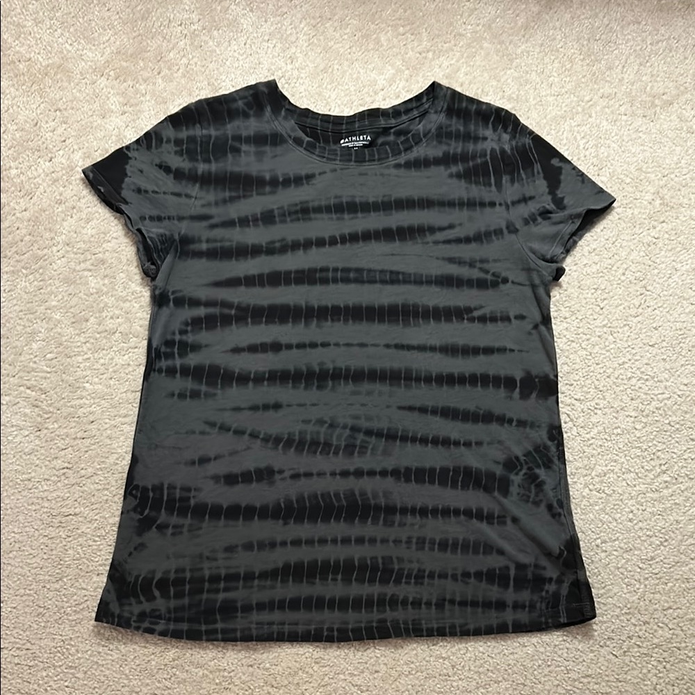 Athleta Gray Short Sleeve T-Shirt with Edgy Stripes